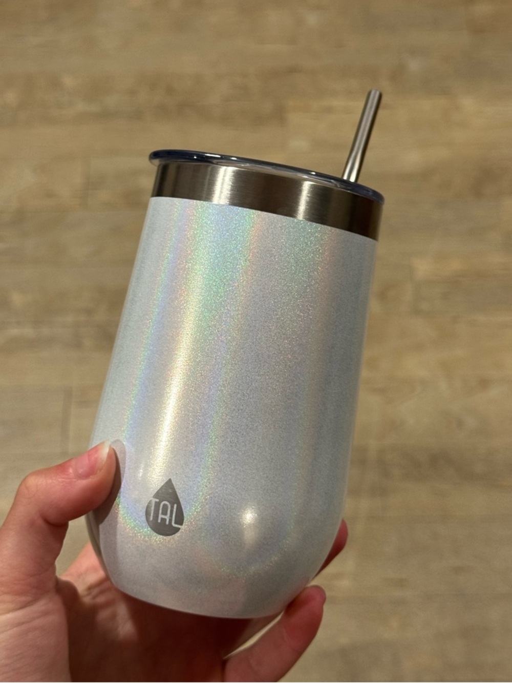 TAL Iridescent White Stainless Steel Tumbler with Straw